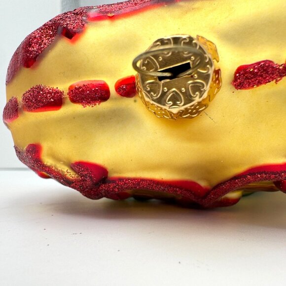 Handcrafted Heart-Shaped Glass Ornament Red Rose Floral Gold Base Red Glitter 4" - Picture 7 of 9